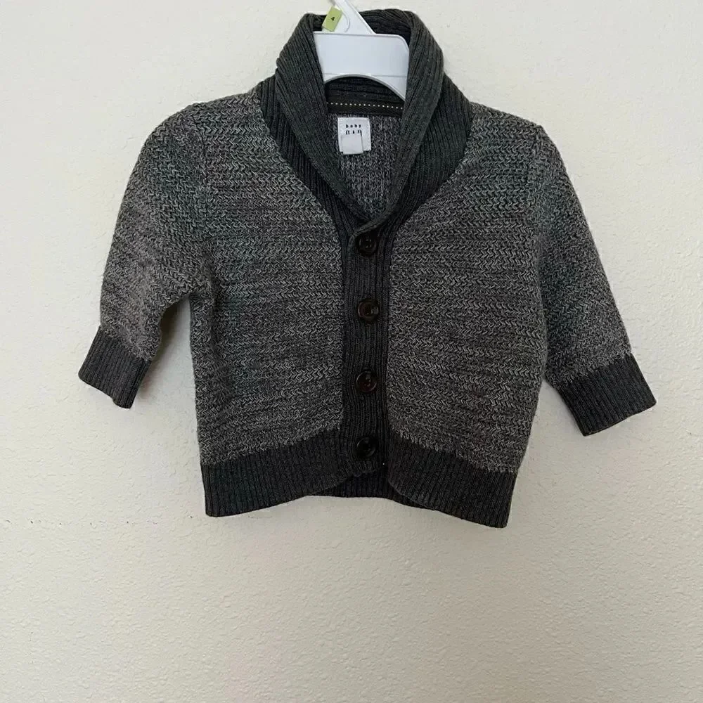 BABY BOY GRAY CARDIGAN SWEATER BY BABY GAP SIZE 3-6 MONTHS